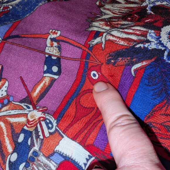 NWT Hermes Cashmere Silk Kachinas Kermit Oliver 140cm 54" Blue Red Shawl Scarf - Picture 10 of 12